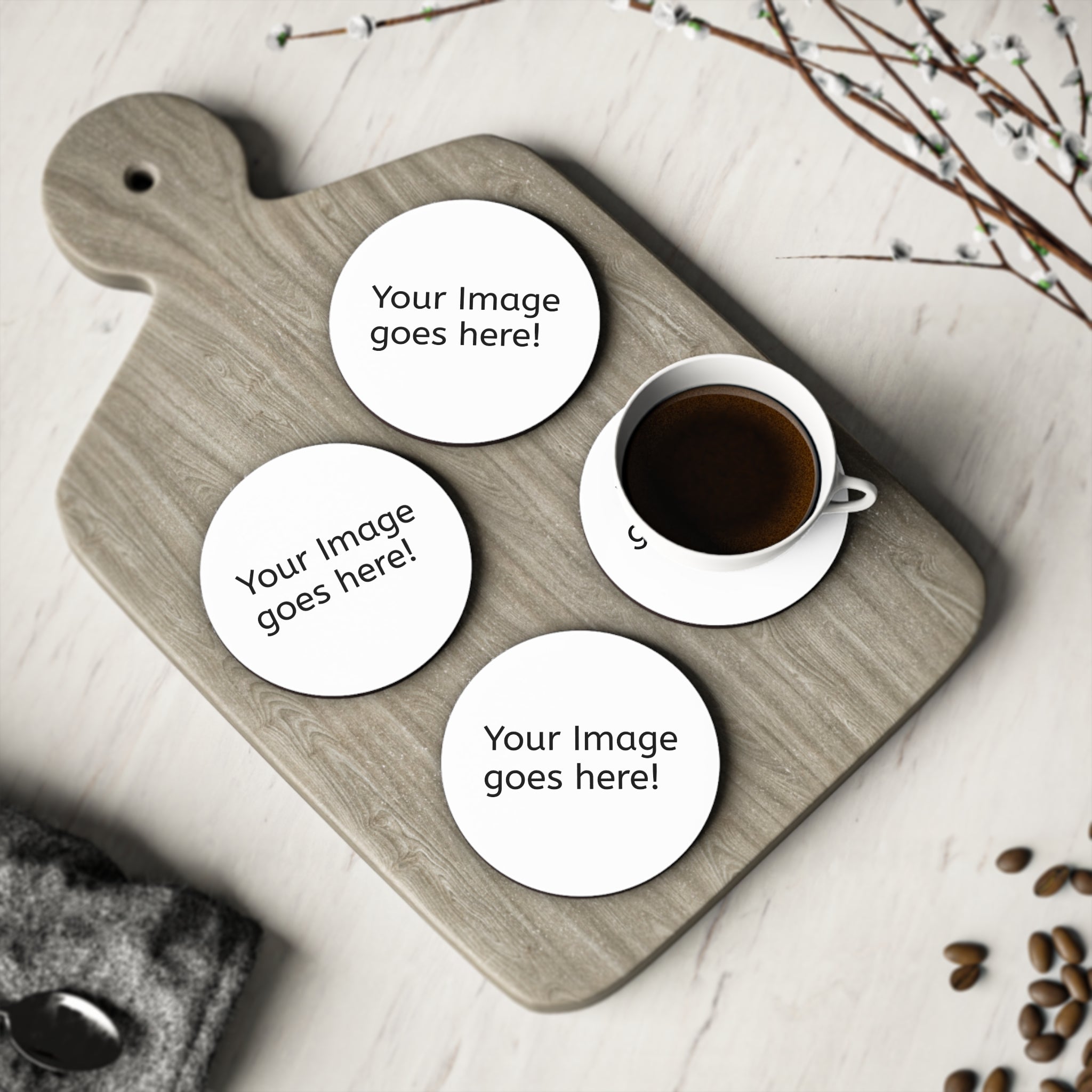 Custom Round Cork Coasters - Personalized Photo or Logo Drink Coaster Set